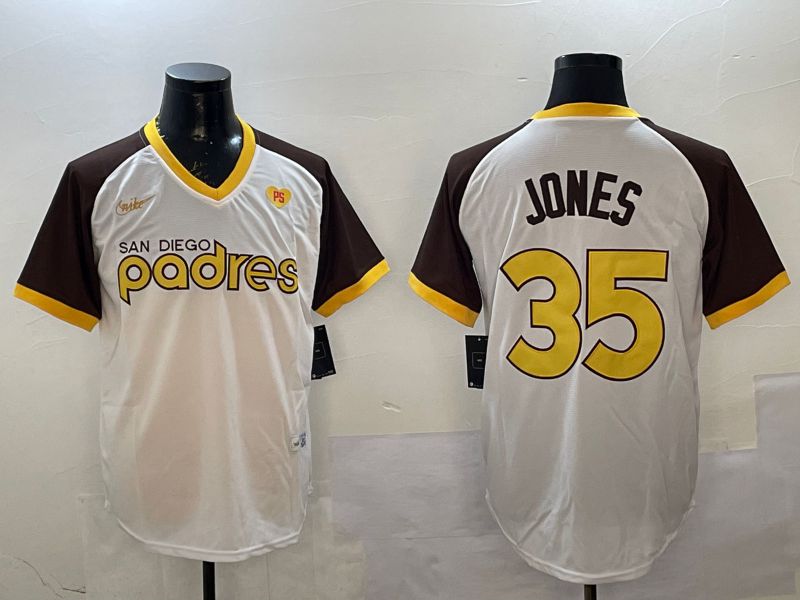 Men San Diego Padres 35 Jones White Throwback Game Nike 2025 MLB Jersey style 3